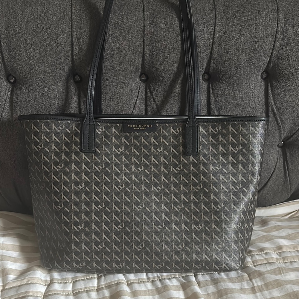 Tory Burch Black and Gray Geometric Tote